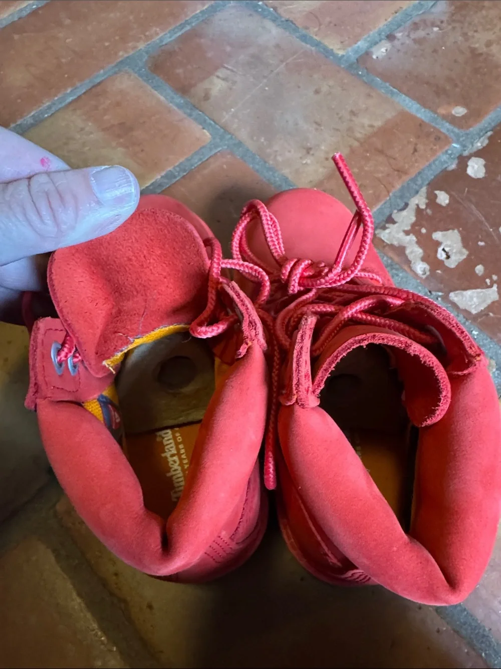 Timberland Kids Red Nubuck Lace-Up Boots